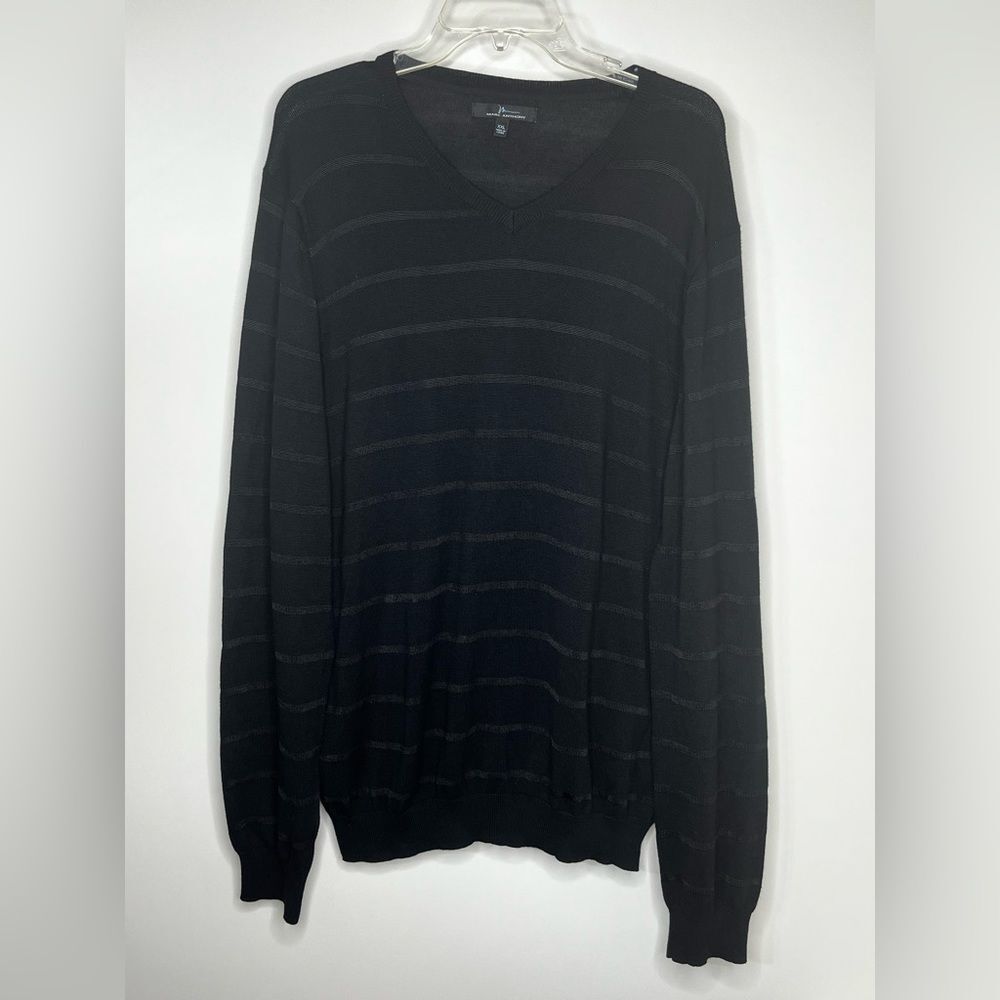 Marc Anthony Black Horizontal Striped Crew Neck Long Sleeve Sweater Men's XXL
